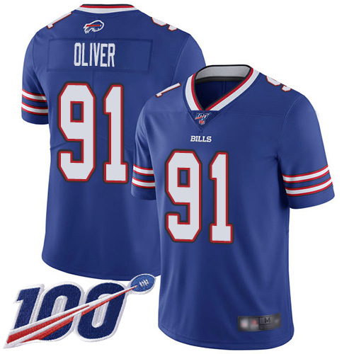 Men Buffalo Bills #91 Ed Oliver Royal Blue Team Color Vapor Untouchable Limited Player 100th Season NFL Jersey->buffalo bills->NFL Jersey